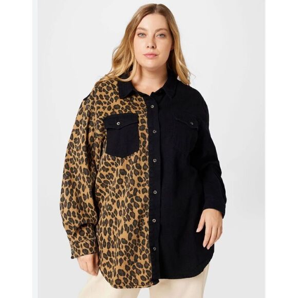 Missguided Womens Plus Size Leopard‎ Oversized Denim Shirt Black Size 16 NWT - Picture 1 of 10